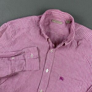 Vintage Burberry Brit Button Shirt Men's Size M Striped Pink Linen Cotton ‎ 90s